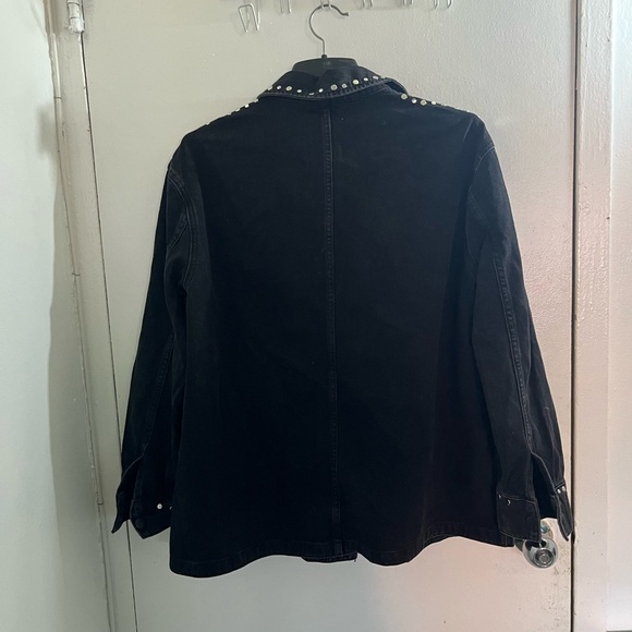 Zara Grunge punk rock Black Denim Jacket with Silver Studs #Modernmideival - Picture 2 of 13